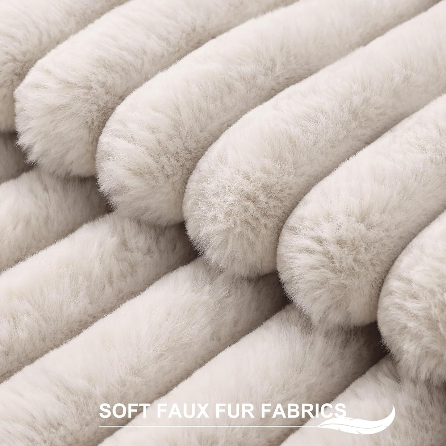 Pallene Faux Fur Plush Throw Pillow Covers 18x18 Set of 2, Luxury Soft Fluffy Striped Decorative Pillow Covers for Sofa, Couch, Living Room, Cream White