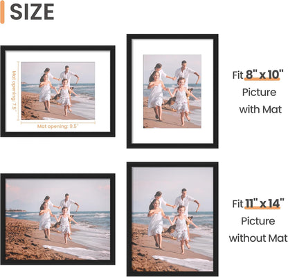 upsimples 8x10 Picture Frame, Display Pictures 5x7 with Mat or 8x10 Without Mat, Wall Hanging Photo Frame, Black, 1 Pack - Colors A