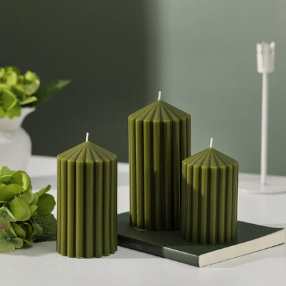 3 Pack White Ribbed Pillar Candles - Soy Wax Unscented, 2.76" x4.2/4.9/5.9 in Smokeless Non Toxic Cotton Wick, Aesthetic Modern Candles for Home Decor, Dinner Table, Living Room, Housewarming Gift