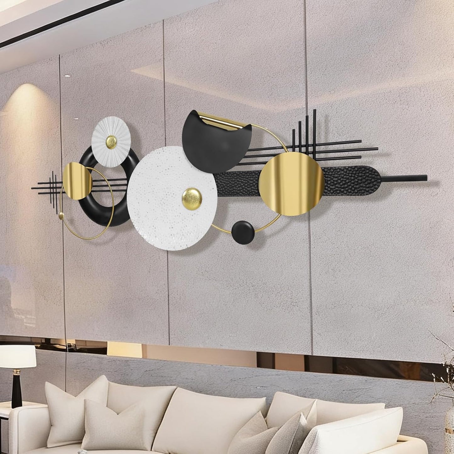 Lucky Monet Large Wall Decor for Living Room, Modern Metal Wall Art, 3D Textured Geometric Wall Sculpture 59"x24" Wall Hanging Decoration for Dinning Room Bedroom Entryway