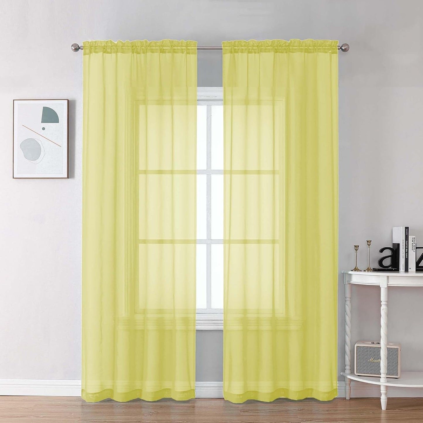 Chyhomenyc Sheer White Valances for Windows 2 Pack, Small Window Curtains for Living Room Bathroom Cafe Laundry Basement, Modern Top Dual Rod Pocket Voile Curtain, 42W x 14L inches, White - Colors A