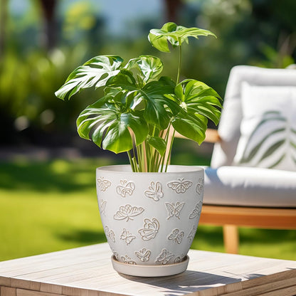 10 Inch Ceramic Planter Pot Round Plant Pot for Indoor Plants Outdoor Large Flower Pot with Drainage Hole and Saucer Blue