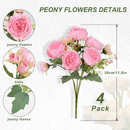 MARTINE MALL 2 Packs Peonies Artificial Flowers, Light Pink Artificial Peonies, Silk Peonies Flowers Fake Peonies Artificial Flowers Peonies Bouquet for Centerpiece Table Wedding Party Home Decor