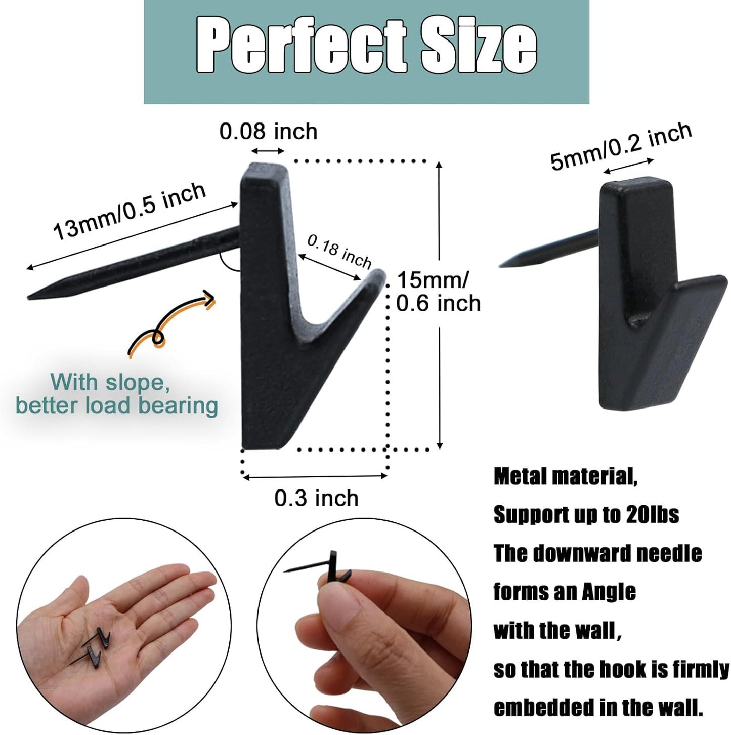 50 PCS Push Pins Picture Hangers Wall Hooks, Double Headed Thumb Tacks for Wall Hangings, Renter Friendly Decor Small Picture Frame Hangers for Drywall Cork Board Home Office Photo Decorations(Black)