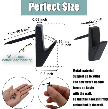 50 PCS Push Pins Picture Hangers Wall Hooks, Double Headed Thumb Tacks for Wall Hangings, Renter Friendly Decor Small Picture Frame Hangers for Drywall Cork Board Home Office Photo Decorations(Black)