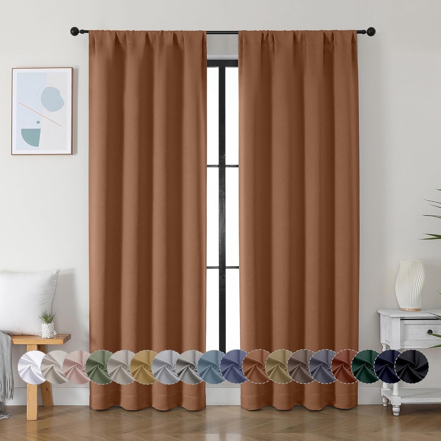 Simplebrand Ava Sage Green Blackout Curtains for Bedroom 63 Inch Length 2 Panels Set, Solid Thermal Insulated Energy Saving Rod Pocket Window Treatment Curtains Blackout Drapes, W40 x L63 Inch, Sage - Colors A