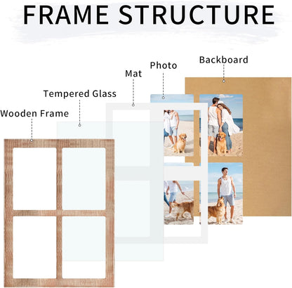 YESKAY 4x6 Picture Frame Collage for Wall Decor, Multiple Photo Collage Frames with Tempered Glass, 7-Opening for 4 x 6 Picture Frames, Rustic Brown, 1 Pack