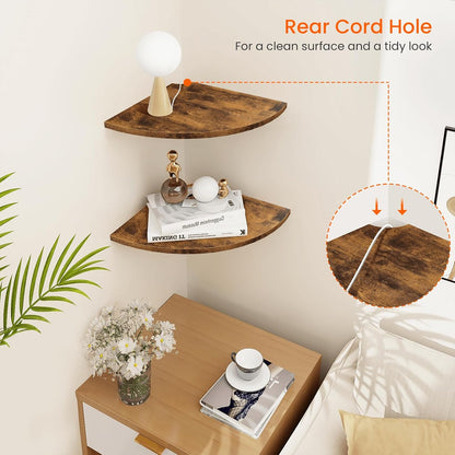 Homode Corner Wall Shelf, 12 in Wide Rounded Corner Shelf Floating, Set of 2 Wooden Hanging Corner Shelves with Wire Hole for Bathroom Living Room Office, White
