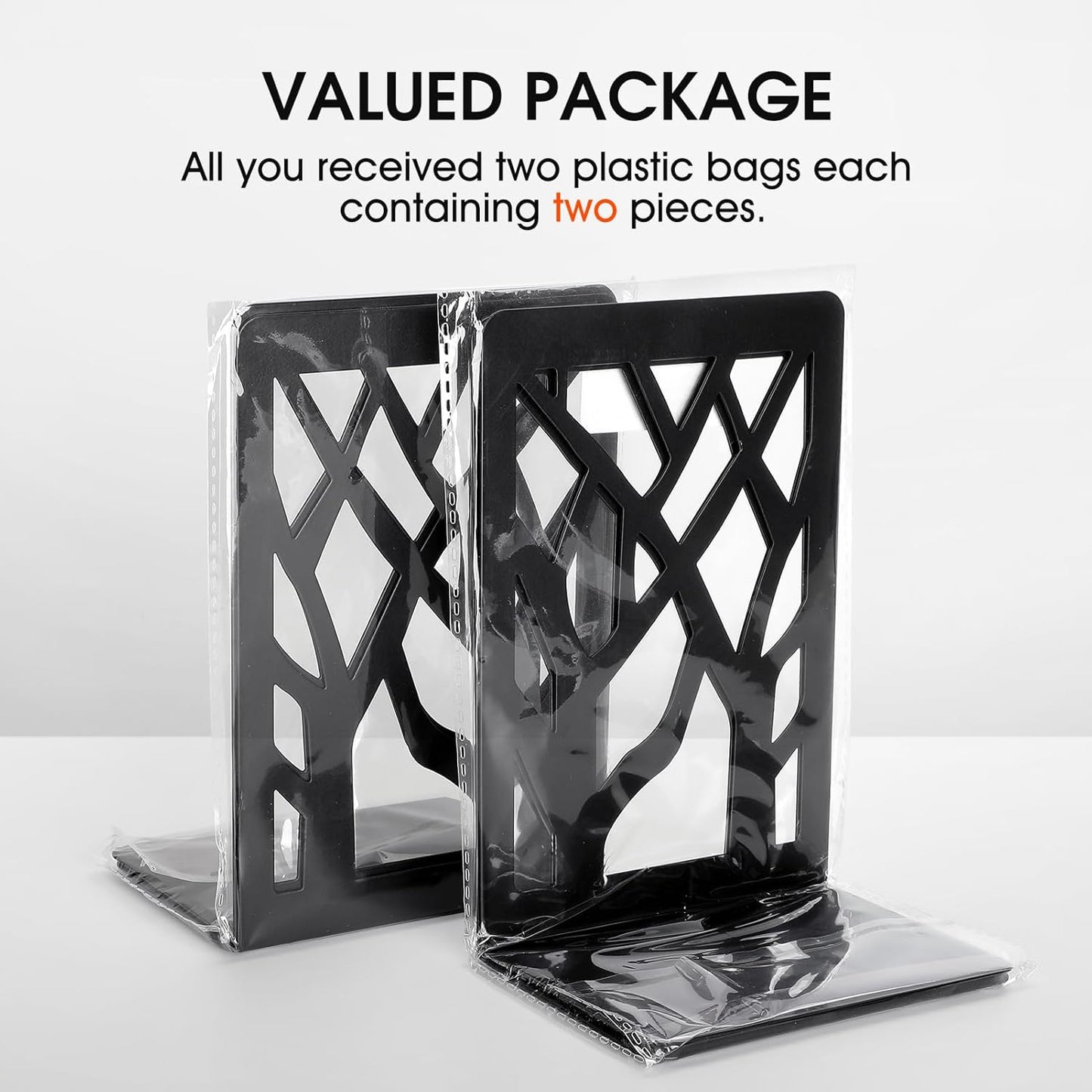 MaxGear Book Ends Tree Design Modern Bookends for Shelves, Non-Skid Bookend, Heavy Duty Metal Book Stopper for Books/DVDs, Decorative CD Holder & Video Game Organizer, 7 x 4.7 x 3.5”, Black