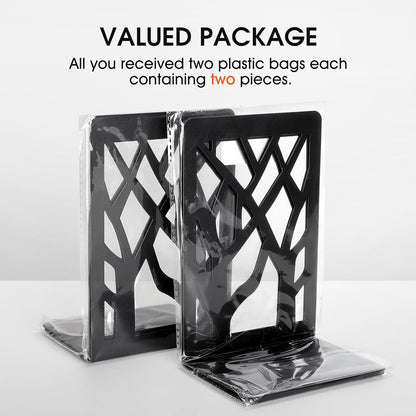 MaxGear Book Ends Tree Design Modern Bookends for Shelves, Non-Skid Bookend, Heavy Duty Metal Book Stopper for Books/DVDs, Decorative CD Holder & Video Game Organizer, 7 x 4.7 x 3.5”, Black