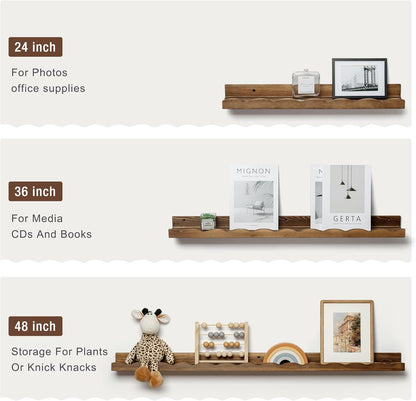 Fun Memories Picture Ledge Shelf for Wall, 24 inch Pine Wood Nursery Book Shelves Set of 2- Wall Book Shelves for Kids Room, Home Decor - Kitchen Spice-White