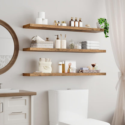 RALGEND Floating Shelves for Wall, 1.5" Thick Wall Shelf Set of 3 with Invisible Brackets, L31.5 x W7.9 Hanging Shelves Farmhouse Home Decor for Bathroom, Living Room, Bedroom, Rustic Brown 8301BJP3BF