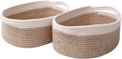 JMvicyroam Woven Basket,Small Rope Storage Bin with Handles & Ribbon Bag, Organizer for Shelves Closets,Gift Basket Empty for Birthday,Books,Dog Toys,White
