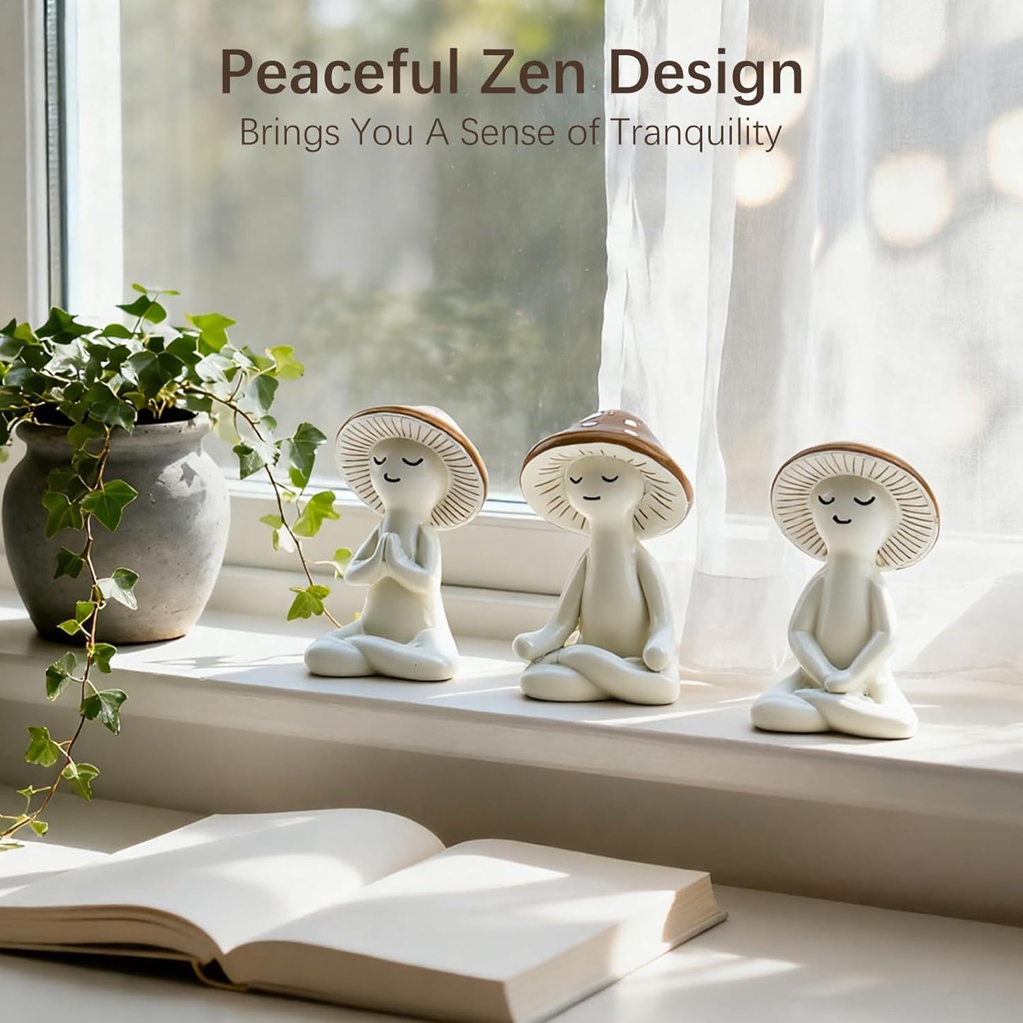 Meditation Mushroom Resin Statues – Cute Yoga Mushroom Figurines for Desk, Home, Office & Garden Decor – Zen Resin Sculptures for Living Room, Patio, Tabletop & Backyard (1 Pack, Mushroom)