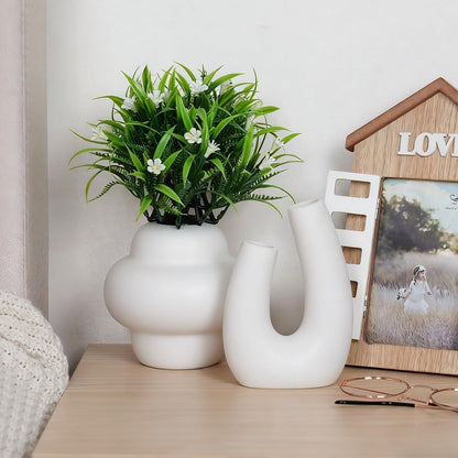 Modern Ceramic Vase Set of 5, Vases Home Decor Rustic Farmhouse Decorative Vase Pottery Vases for Bouquet Pampas Grass Dried Fresh Flowers, Table Living Room Kitchen Bedroom
