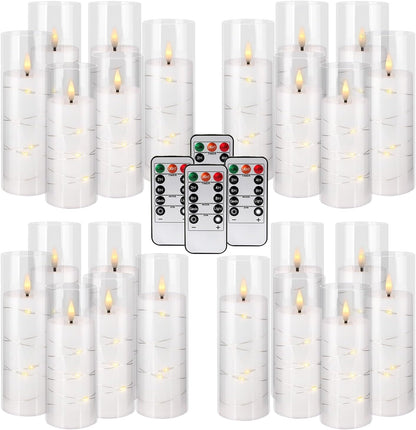 YOROXRG Set of 24 Waterproof Outdoor Flameless Candles, LED Candles with 4 Remote and Timer,(H 4" 5" 6" x D 2.2"),for Halloween Wedding Festiv
