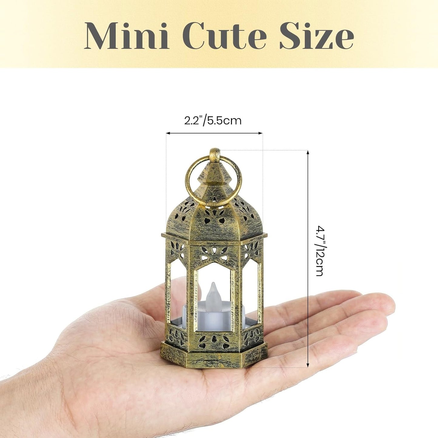 Hewory Mini Lanterns with Remote Control: Set of 10 Gold Decorative Lanterns for Centerpeces - Holiday Party Decoration for Wedding, Ramadan, Diwali, Halloween, Christmas