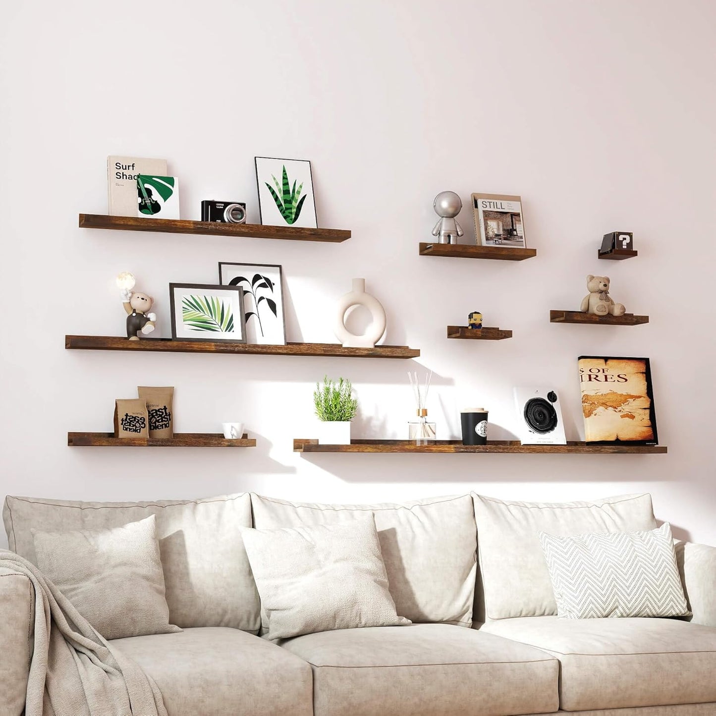 White Floating Shelves for Wall Decor, Wall Mounted Wood Storage Shelf for Bedroom, Living Room, Bathroom, Kitchen, Nursery, Display Picture Ledge Shelf with Lip Set of 2-14 Inches, White