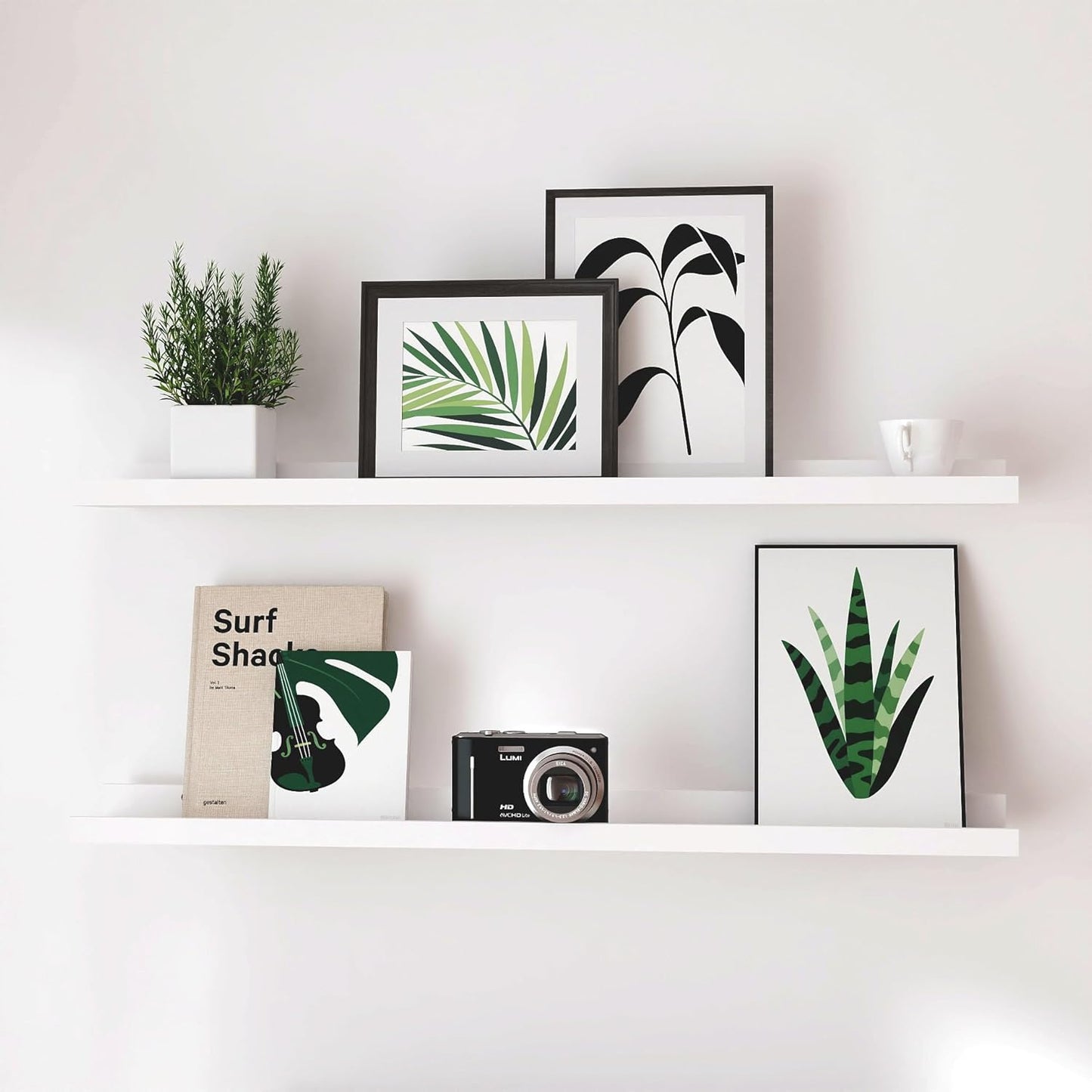 White Floating Shelves for Wall Decor, Wall Mounted Wood Storage Shelf for Bedroom, Living Room, Bathroom, Kitchen, Nursery, Display Picture Ledge Shelf with Lip Set of 2-14 Inches, White