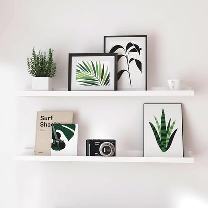 White Floating Shelves for Wall Decor, Wall Mounted Wood Storage Shelf for Bedroom, Living Room, Bathroom, Kitchen, Nursery, Display Picture Ledge Shelf with Lip Set of 2-14 Inches, White