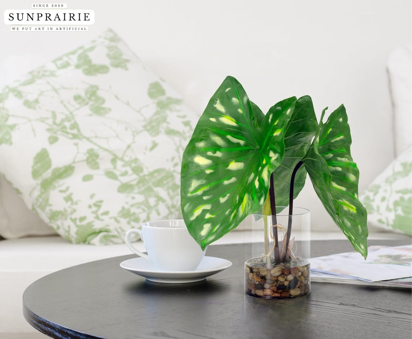SUNPRAIRIE Realistic Faux Plant in Clear Pot with Artificial Water, Narrow Arrowhead Leaves. Artificial Plants Indoor and Outdoor