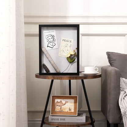 Muzilife 8x8 Shadow Box Picture Frame with Linen Board - Deep Wood & Glass Display Case Ready to Hang Memory Box Baby Sports Memorabilia, Pins, Awards, Medals, Wedding, Tickets and Photos (Black)