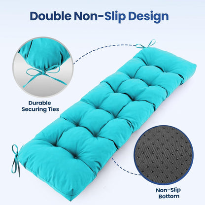 IASEAHK Outdoor Bench Cushion 48x18x5 Inch, Waterproof & Fade-Resistant Patio Furniture Cushions, Tufted Memory Foam Indoor/Outdoor Cushions for Couch Swing with Non-Slip Backing & Straps, Dark Grey