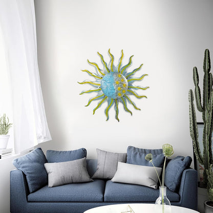 Large Metal Sun Wall Decor Outdoor, 27 Inch Sun and Moon Decor Metal Wall Art, 3D Sun Wall Decor for Patio Garden Yard Fence Bedroom Living Room Decoration