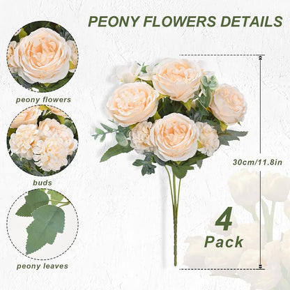 MARTINE MALL 2 Packs Peonies Artificial Flowers, Light Pink Artificial Peonies, Silk Peonies Flowers Fake Peonies Artificial Flowers Peonies Bouquet for Centerpiece Table Wedding Party Home Decor