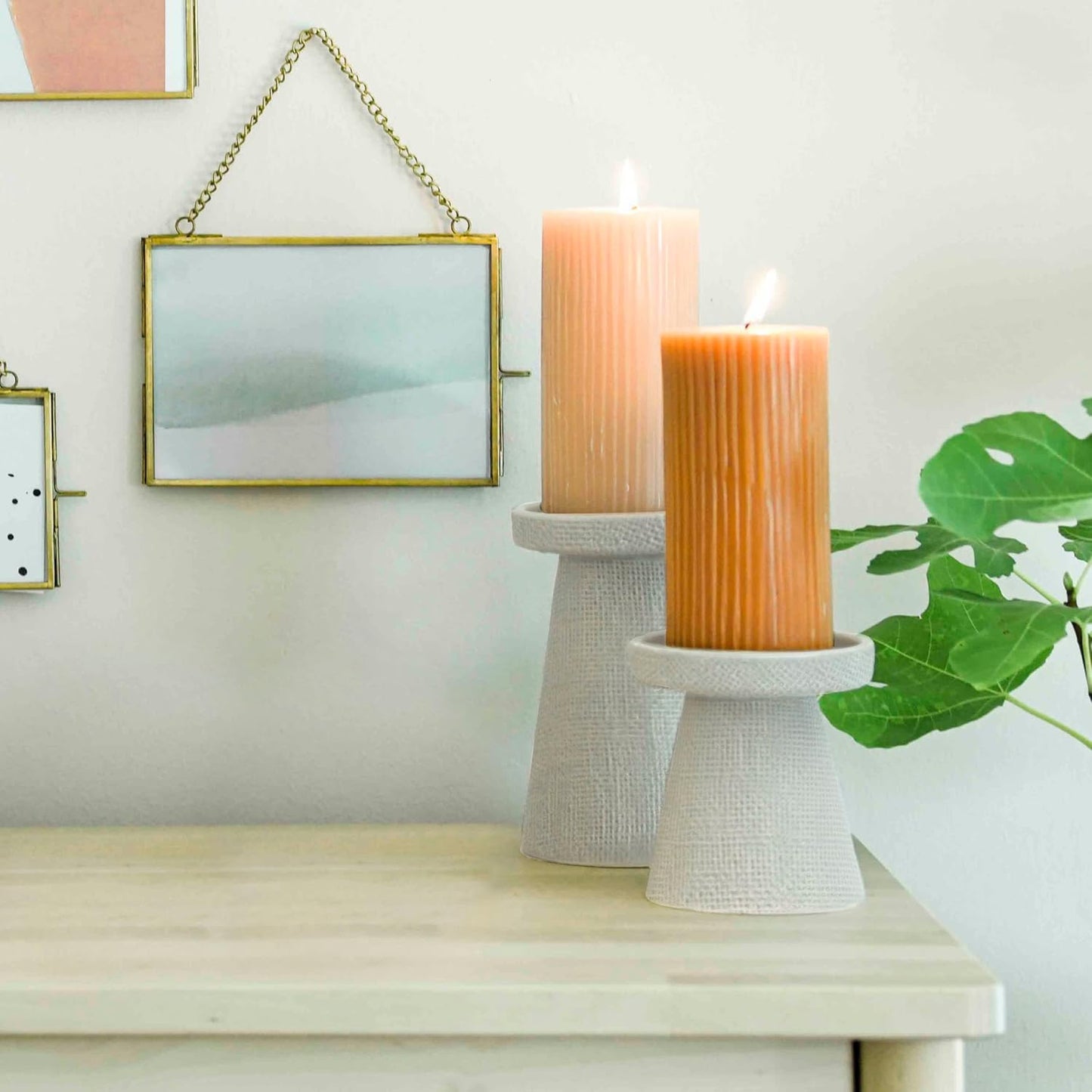 Main + Mesa Stoneware Pillar & Taper Candle Holders, Set of 2