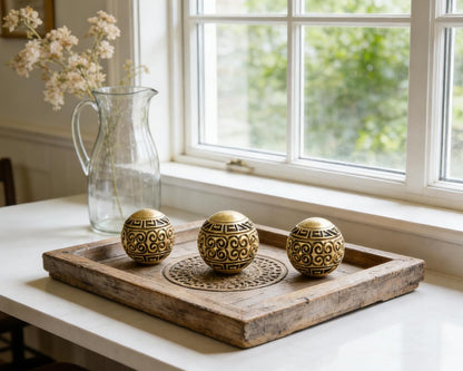 3 Pack Gold Decorative Ball for Centerpiece Bowls, 3 inch Orbs Spheres for Home Living Room Coffee Table Centerpieces Shelf Decoration