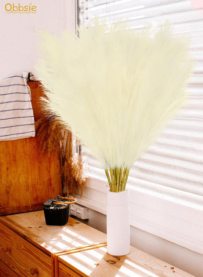 obbsie 50pcs Pink Faux Pampas Grass Decor, 21.6" Short Artificial Floral Branches Vase Filler Flower Arrangement for Home Wedding Boho Outdoor Decor