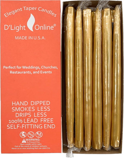 D'light Online White Taper Candles, 10 Inch Premium Quality Candles Hand-Dipped Tapered Candles, Dripless, Smokeless and Unwrapped Bulk Pack for Events - Set of 12 (10 Inch, White)