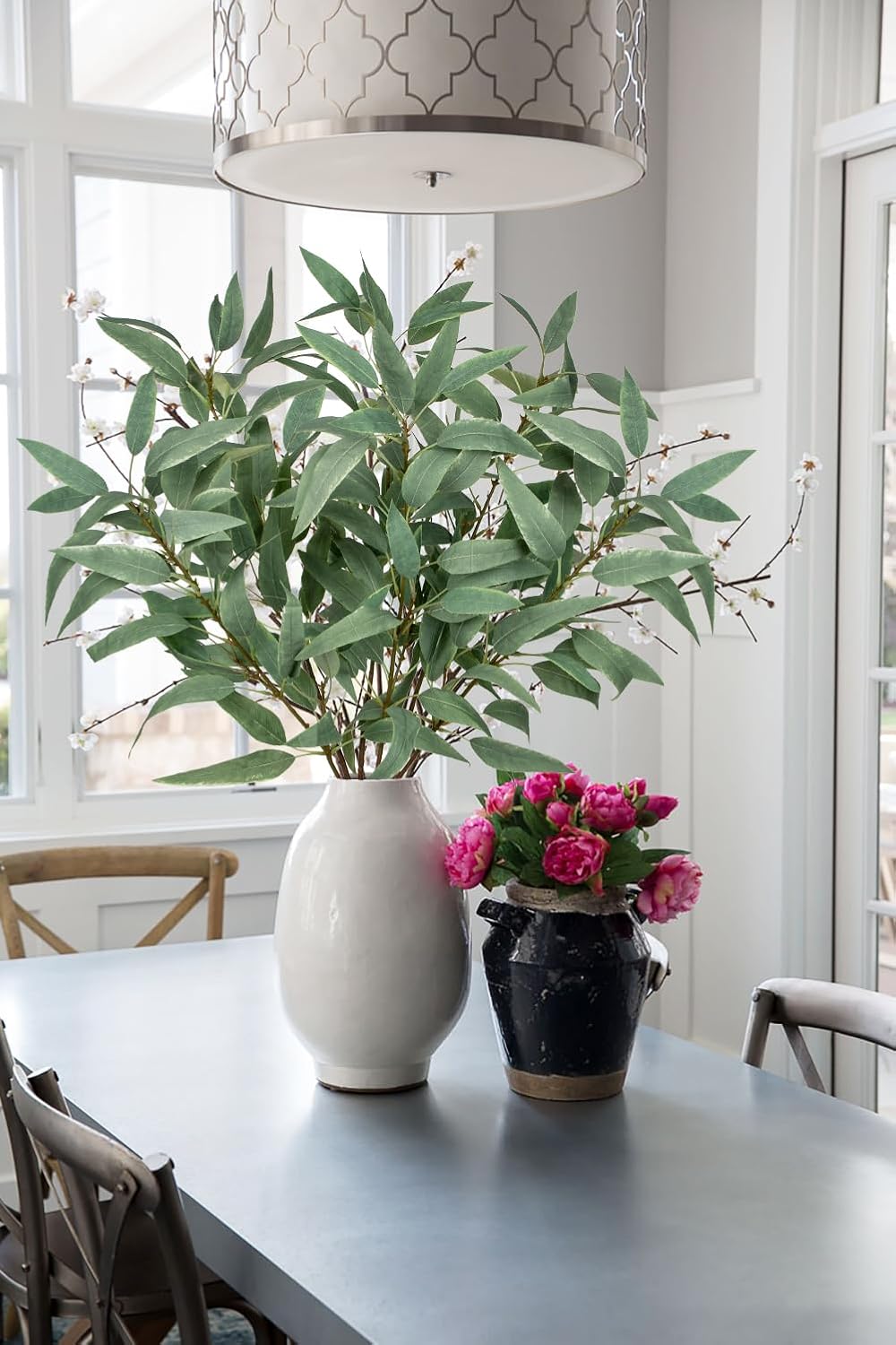 Faux Eucalyptus Stems Willow Eucalyptus Leaves 34” Long Fake Salix Leaves 3 Pcs Artificial Greenery Stems for DIY Bouquet Arrangements Centerpieces Shower Decorations-Artificial Eucalyptus Stems