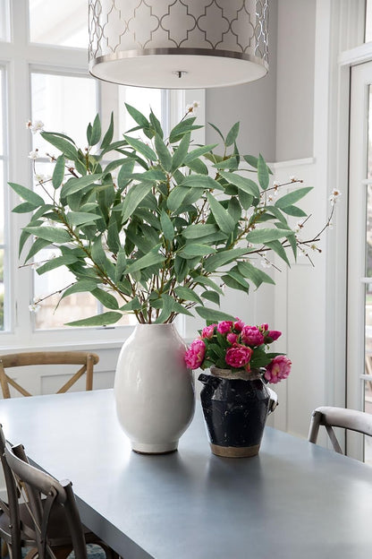 Faux Eucalyptus Stems Willow Eucalyptus Leaves 34” Long Fake Salix Leaves 3 Pcs Artificial Greenery Stems for DIY Bouquet Arrangements Centerpieces Shower Decorations-Artificial Eucalyptus Stems