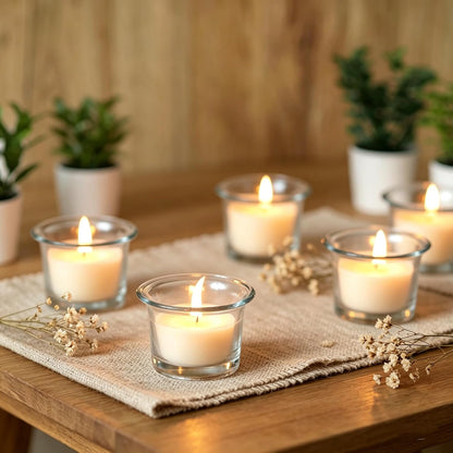 48-Pack Clear Glass Votive Candles – 10–12 Hour Long Burn, Unscented, Ivory, Bulk Set for Weddings, Events & Table Centerpieces – Hosley