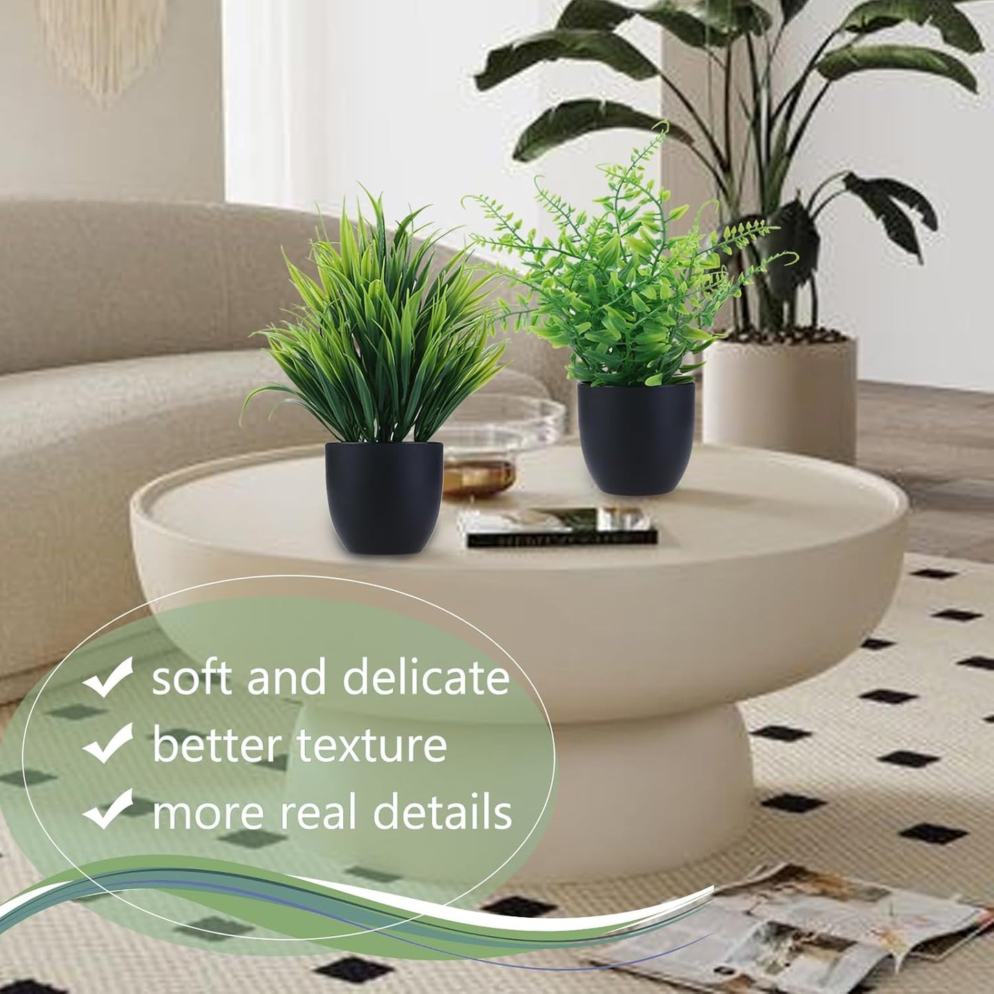 GREENTIME 4 Pack Fake Plants in Black Pot Mini Artificial Eucalyptus Potted Plant Small Faux Grass Greenery Potted for Indoor Home Office Farmhouse Bathroom Table Decoration