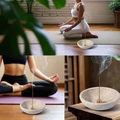 Koville Natural Marble Incense Holder, Incense Holder for Sticks with 9 Holes, Handmade Incense Burner Ash Catcher for Meditation Yoga SPA, Balsam Fir/Palo Santo/Sage/Cone (Green)
