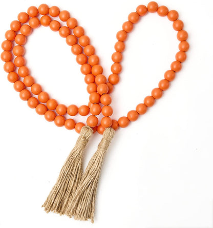 OMISHE 59in Wood Bead Garland with Tassels, Decorative Beads, Farmhouse Wooden Beads Garland for Wall Hanging Home Festival Decor, Aqua, Teal