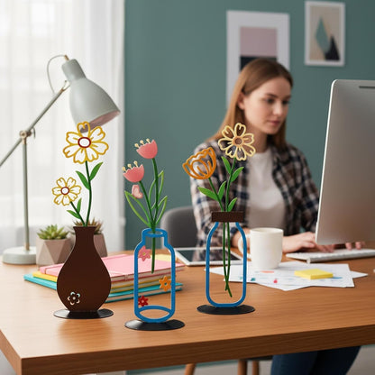 3PCS Sculptures Home Decor, Metal Vase Tabletop Decor, Home Decor for Living Rooms Bedrooms Bookshelves and Desks (Black)