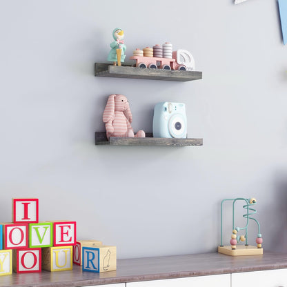FLYJOE Picture Ledge Shelf, Floating Shelves Set of 2, Solid Pine Wood 55'' Long Large Nursery Book Shelves for Toys Storage, Kids Bookshelf for Living Room Bedroom Decor Books Photo Frames, Walnut