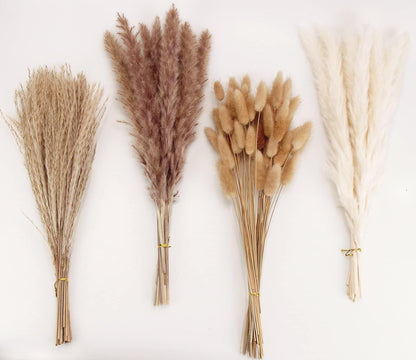 65PCS Pampas Grass Decor, Including pompas Floral, Reed Dried Grass and Bunny Tails Dried Flowers, Natural Dried Pampas Grass Bouquet for Boho Decor Wedding, Home Decoration