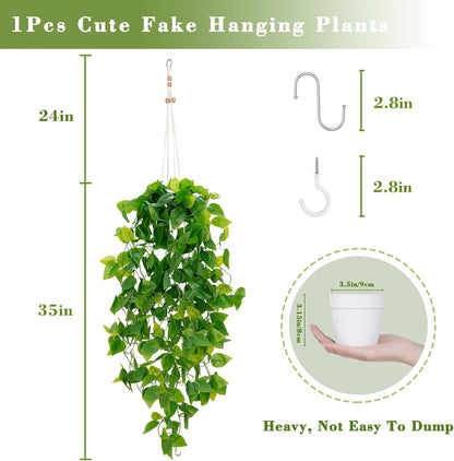 BLEUM CADE Fake Hanging Plants, 2pcs Artificial Pothos Vines Greenery for Wall Home Living Room Office Indoor Outdoor Decor (No Baskets)