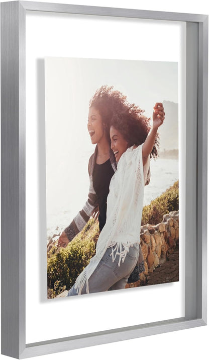Americanflat Aluminum 11x14 Floating Picture Frame with Shatter-Resistant Glass - Use as 8x10 Picture Frame or Display 11x14 Photo - Signature Float Collection - Photo Frames for Wall Display - Black
