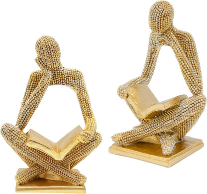 Sparkling Gold Reading Women Statue, Thinker Sculptures, Abstract Art Ornament, Modern Aesthetic Figurine Decoration for Home Living Room Bedroom Office Shelf Table Desk Bookshelf Decor