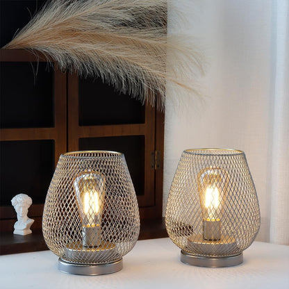 JHY DESIGN Set of 2 Metal Cage LED Lantern Battery Powered Cordless Accent Light with LED Great for Weddings Parties Patio Events for Indoors Outdoors
