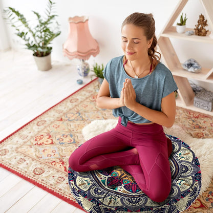 Mandala Meditation Cushion, Boho Meditation Mat, Meditation Pillows for Sitting on Floor, Cushions for Sitting in Home and Outdoor, Square Floor Pillow Cushion Seating for Yoga Accessories 22'' X 22''