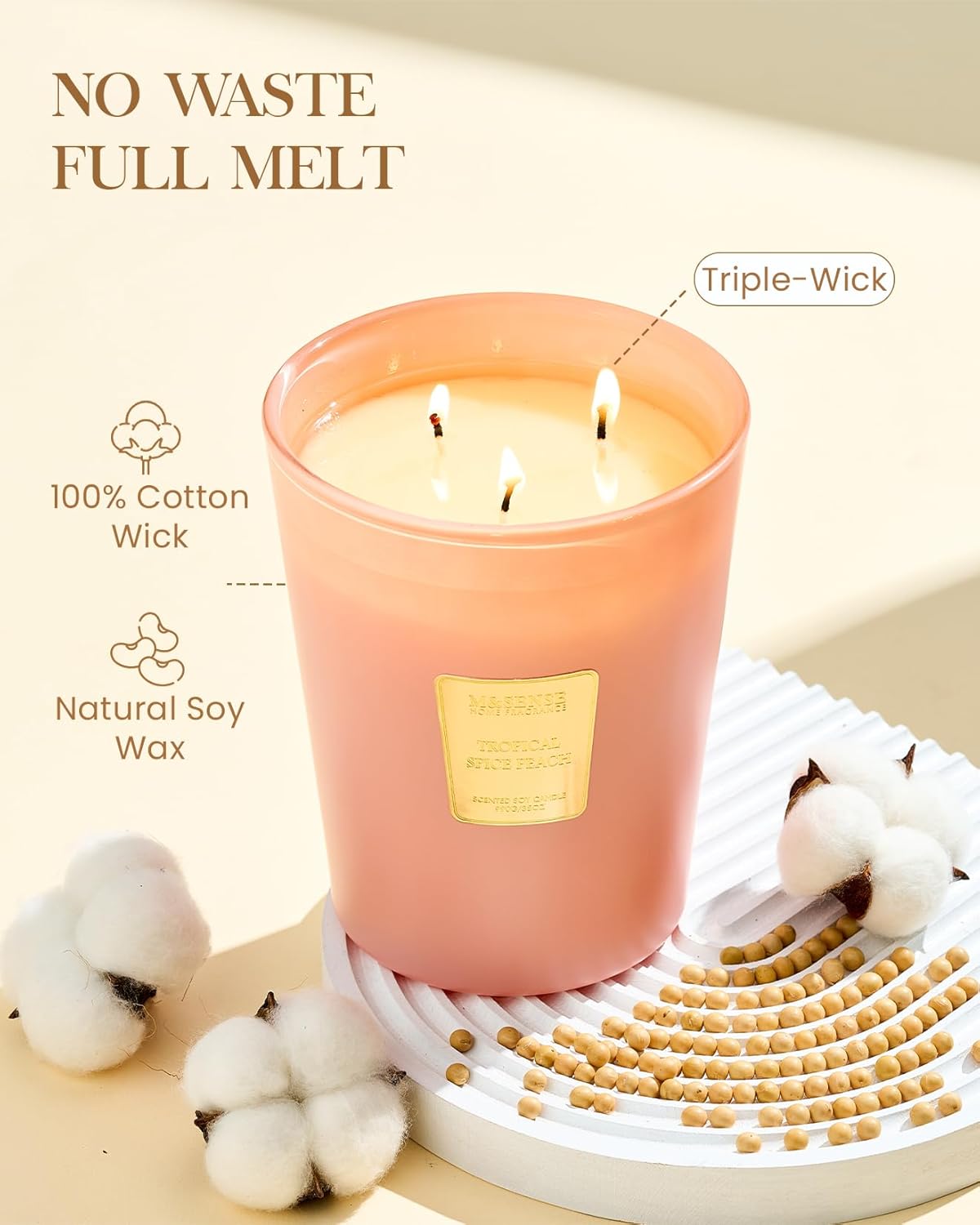 M&SENSE Jasmine Candles Highly Scented 3 Wick 35oz 150 Hours Burn Extra Large Jar Candles for Women, Natural Soy Wax Aromatherapy Candle for Stress Relief, Meditation, Yoga, Spa - Colors B
