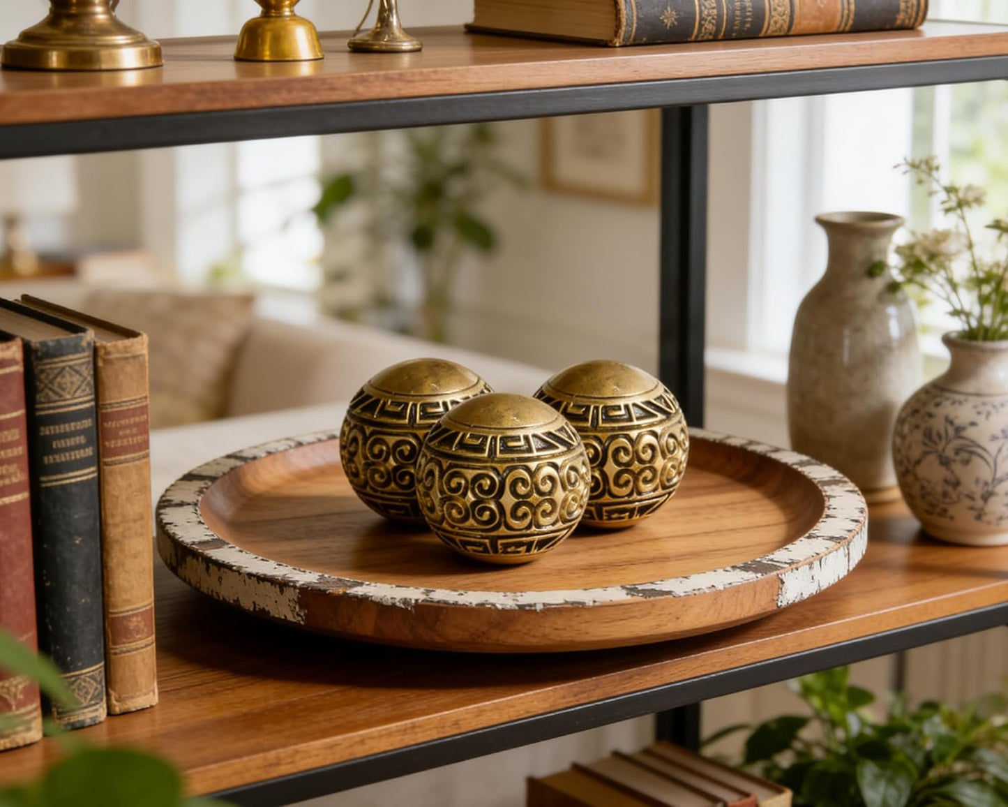 3 Pack Gold Decorative Ball for Centerpiece Bowls, 3 inch Orbs Spheres for Home Living Room Coffee Table Centerpieces Shelf Decoration