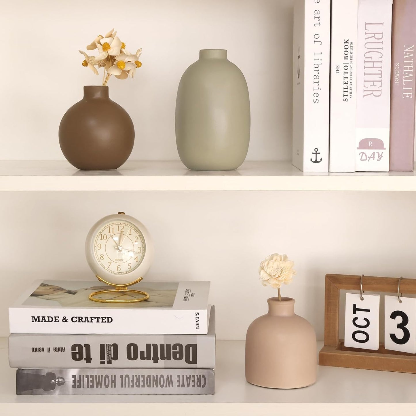 Modern Ceramic Vase Set of 5, Vases Home Decor Rustic Farmhouse Decorative Vase Pottery Vases for Bouquet Pampas Grass Dried Fresh Flowers, Table Living Room Kitchen Bedroom